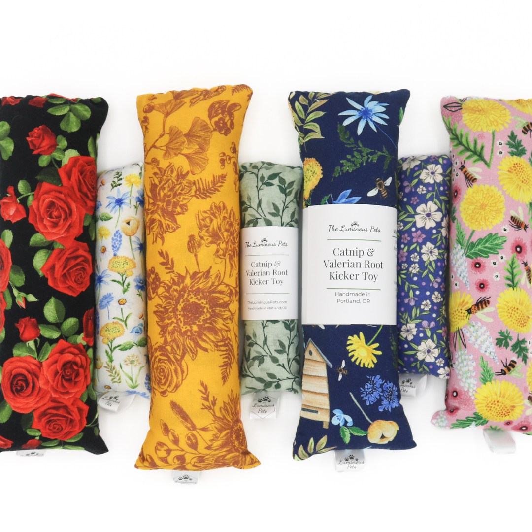 assorted floral cat toys by The Luminous Pets with catnip and valerian root
