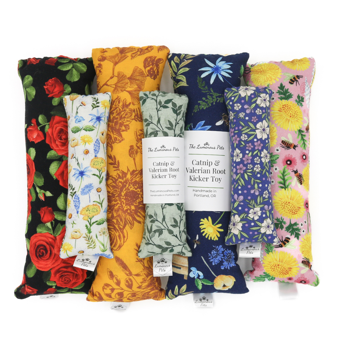 assorted floral cat toys by The Luminous Pets with catnip and valerian root