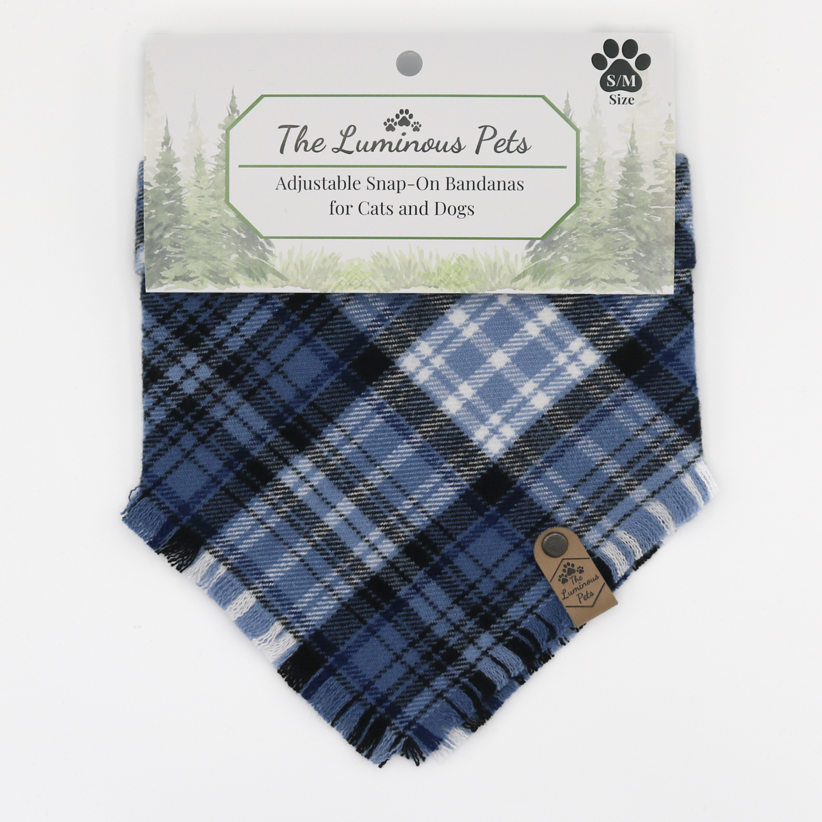 Snap on bandana by The Luminous Pets _ Blue plaid 