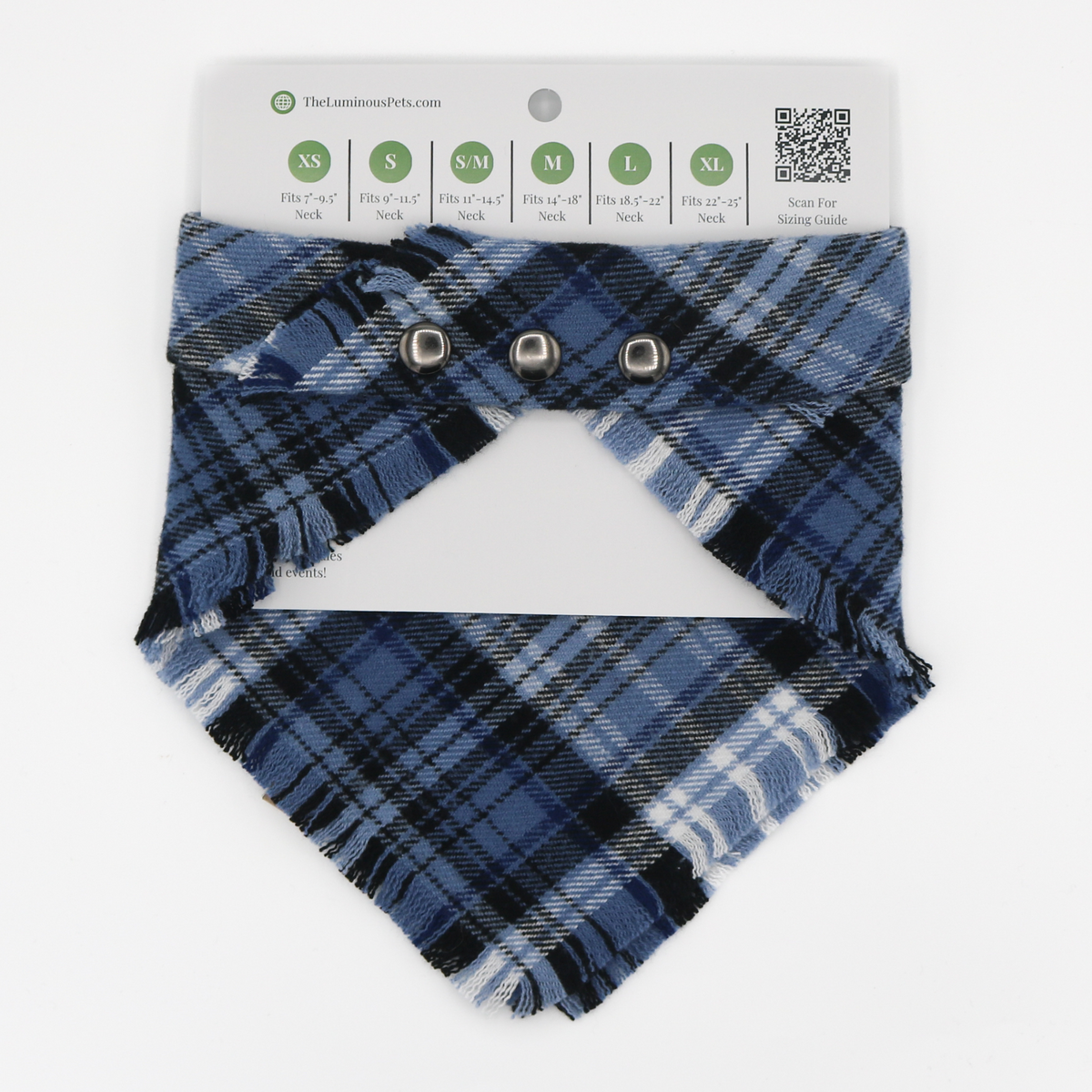 Snap on bandana by The Luminous Pets _ Blue plaid 