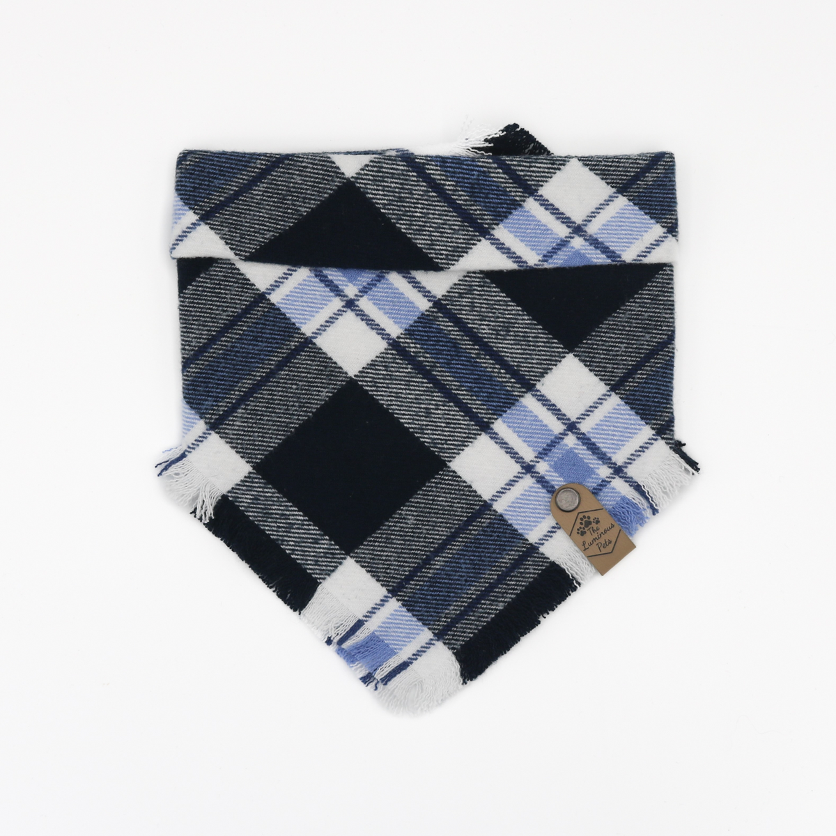 Blue and white plaid snap on bandana for cats and dogs by The Luminous Pets