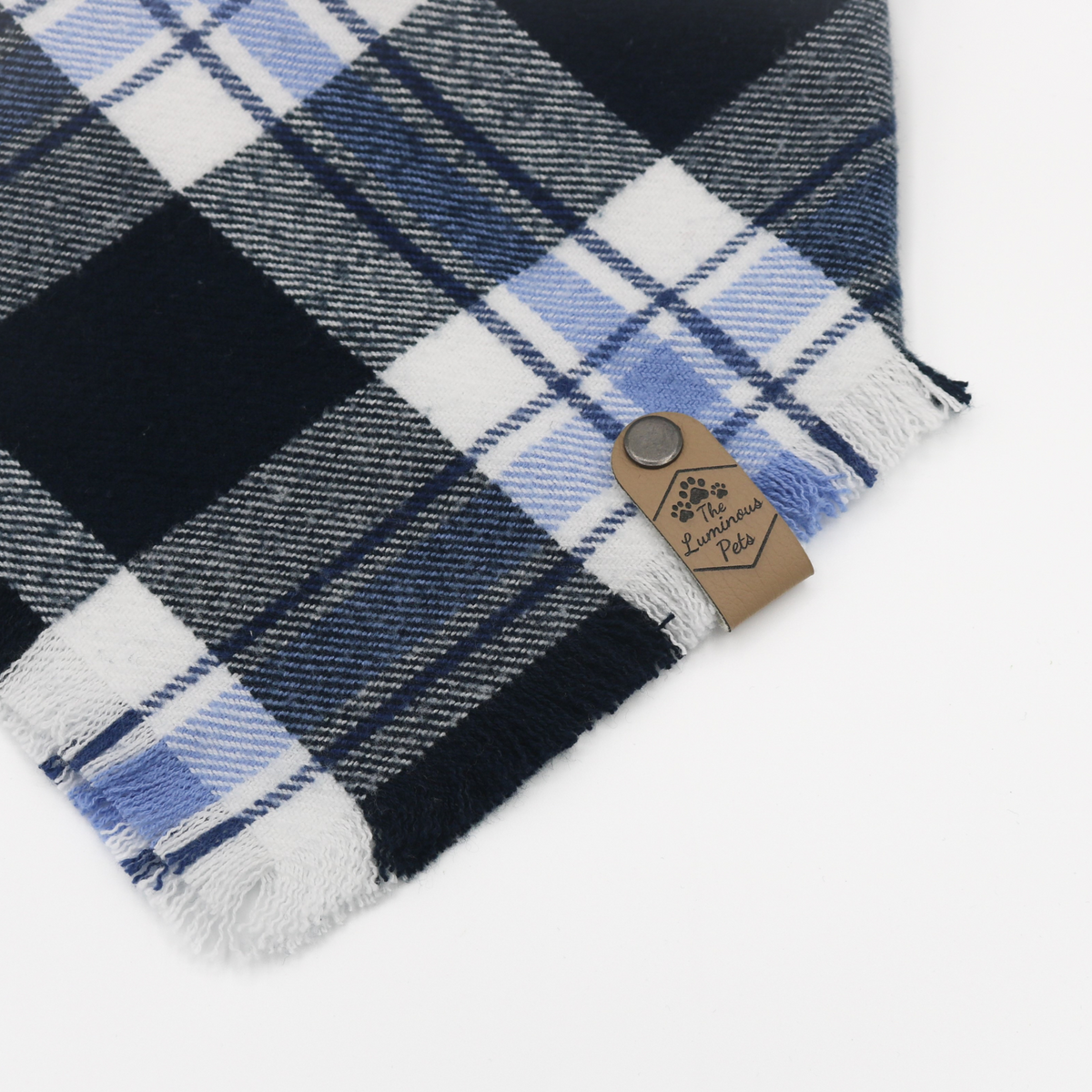 Blue and white plaid snap on bandana for cats and dogs by The Luminous Pets