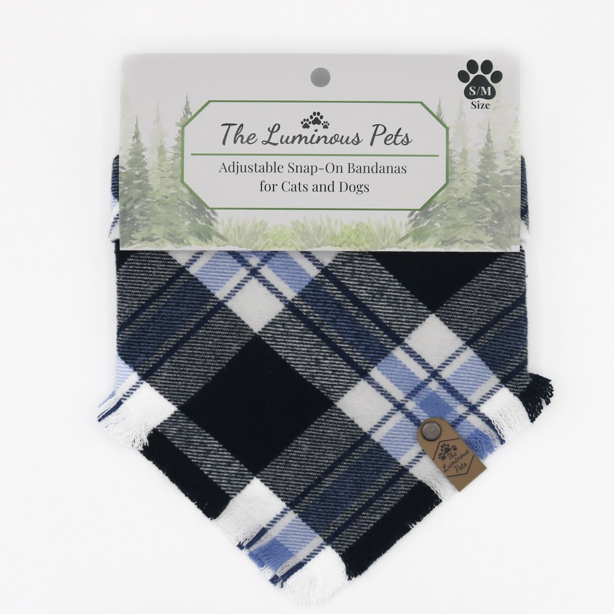 Blue and white plaid snap on bandana for cats and dogs by The Luminous Pets