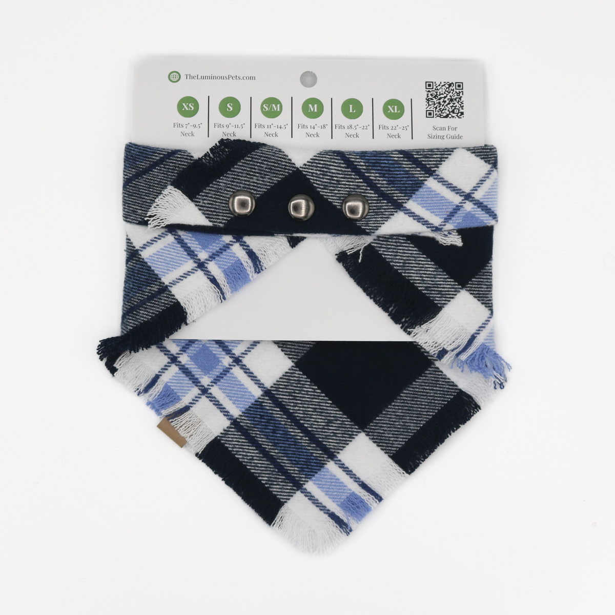 Blue and white plaid snap on bandana for cats and dogs by The Luminous Pets