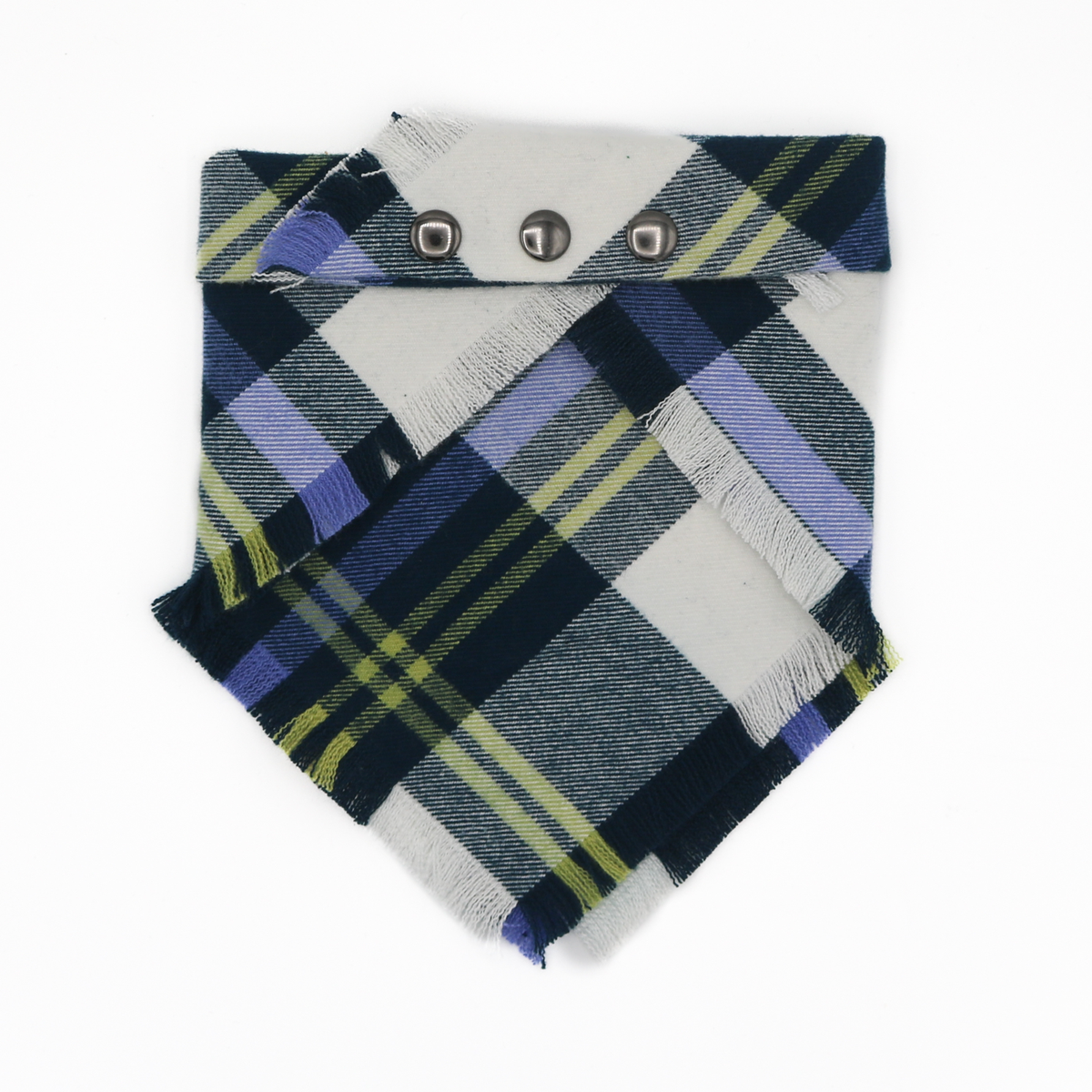 Blue, white, green, purple plaid snap on pet bandana by The Luminous Pets _ Cannon Beach Design
