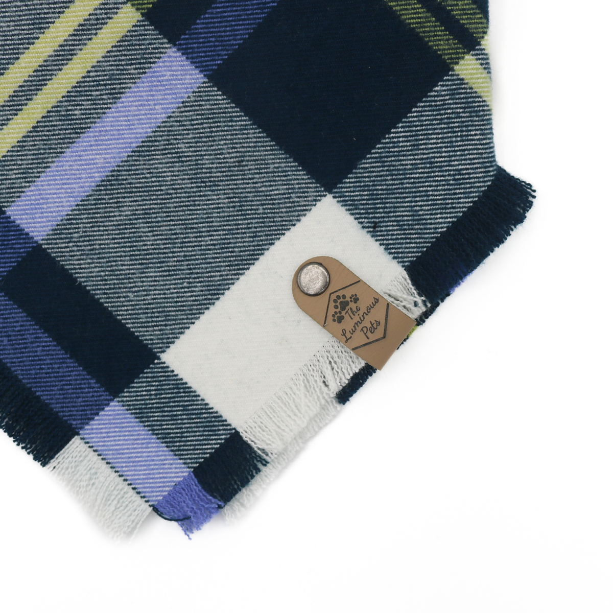 Blue, white, green, purple plaid snap on pet bandana by The Luminous Pets _ Cannon Beach Design