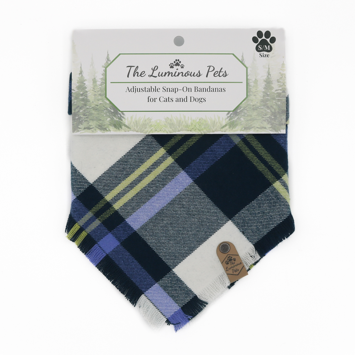 Blue, white, green, purple plaid snap on pet bandana by The Luminous Pets _ Cannon Beach Design
