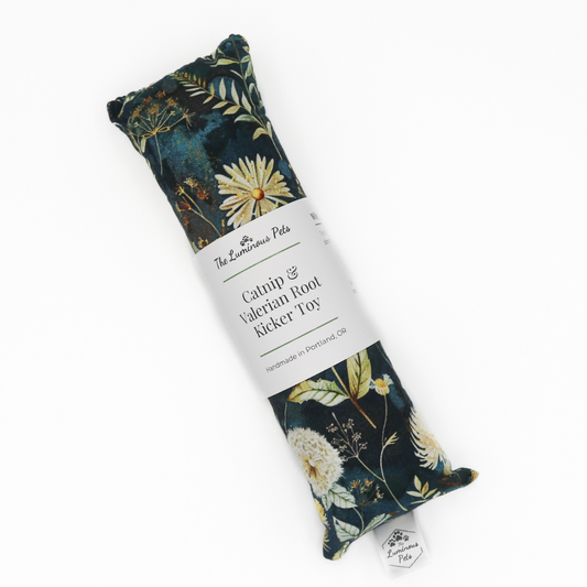 Autumn floral and dandelions catnip with valerian root kicker cat toy by The Luminous Pets