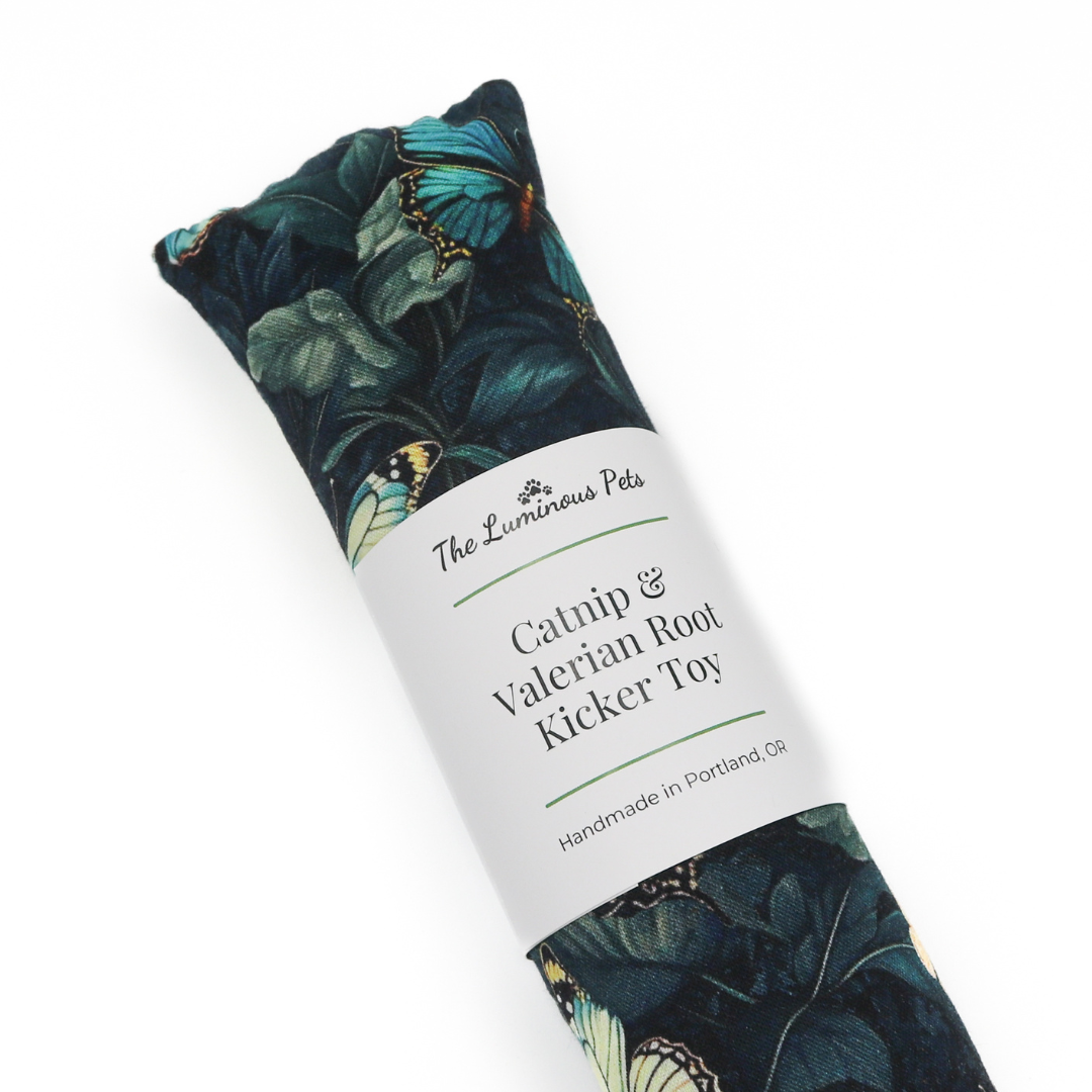 Catnip with valerian root kicker cat toy by The Luminous Pets _ Midnight Butterflies