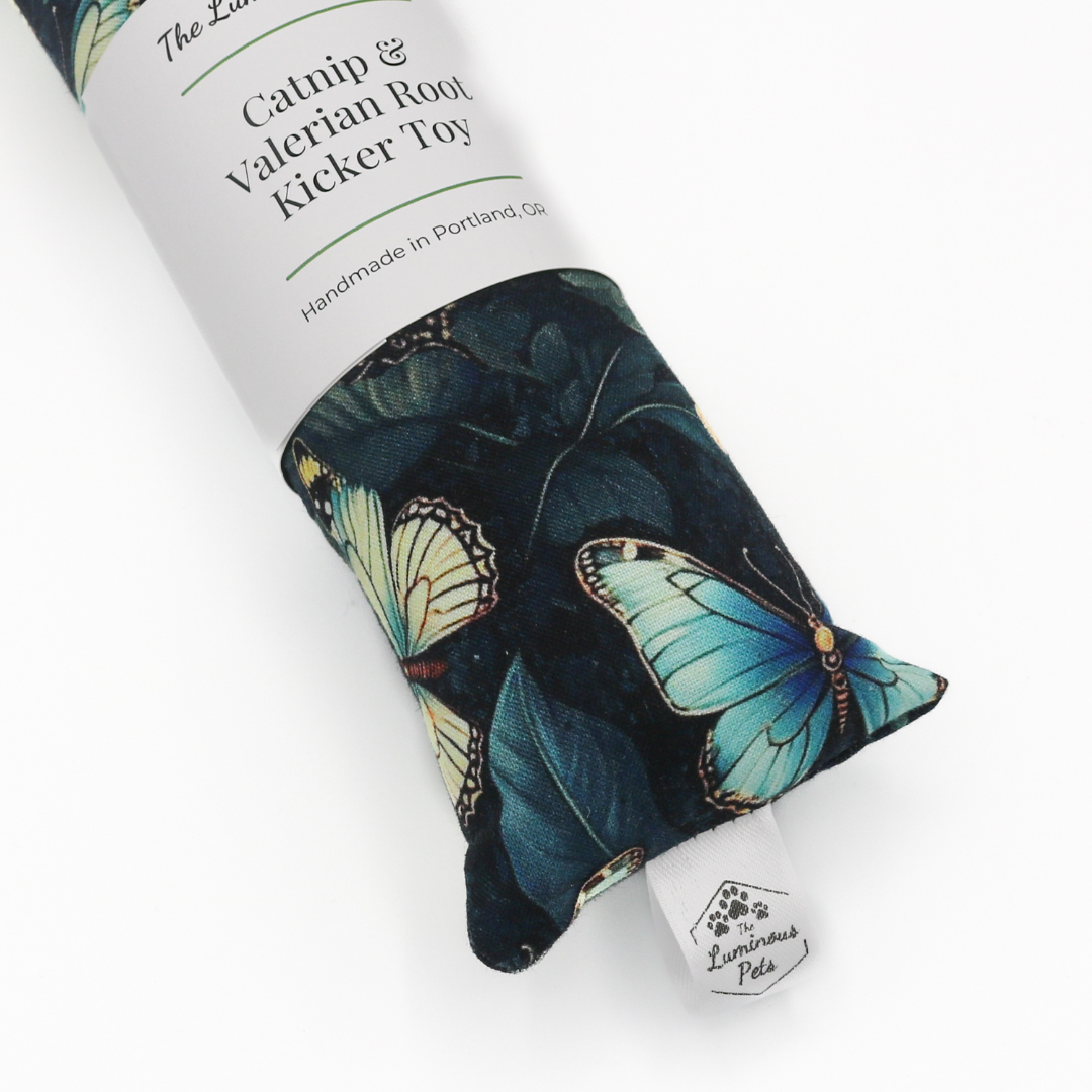 Catnip with valerian root kicker cat toy by The Luminous Pets _ Midnight Butterflies