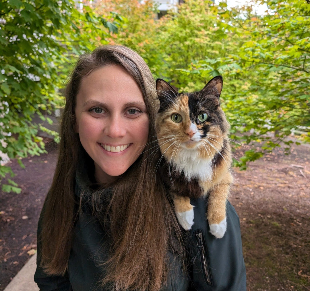 Founder and owner, Josie with Ember (cat) from The Luminous Pets