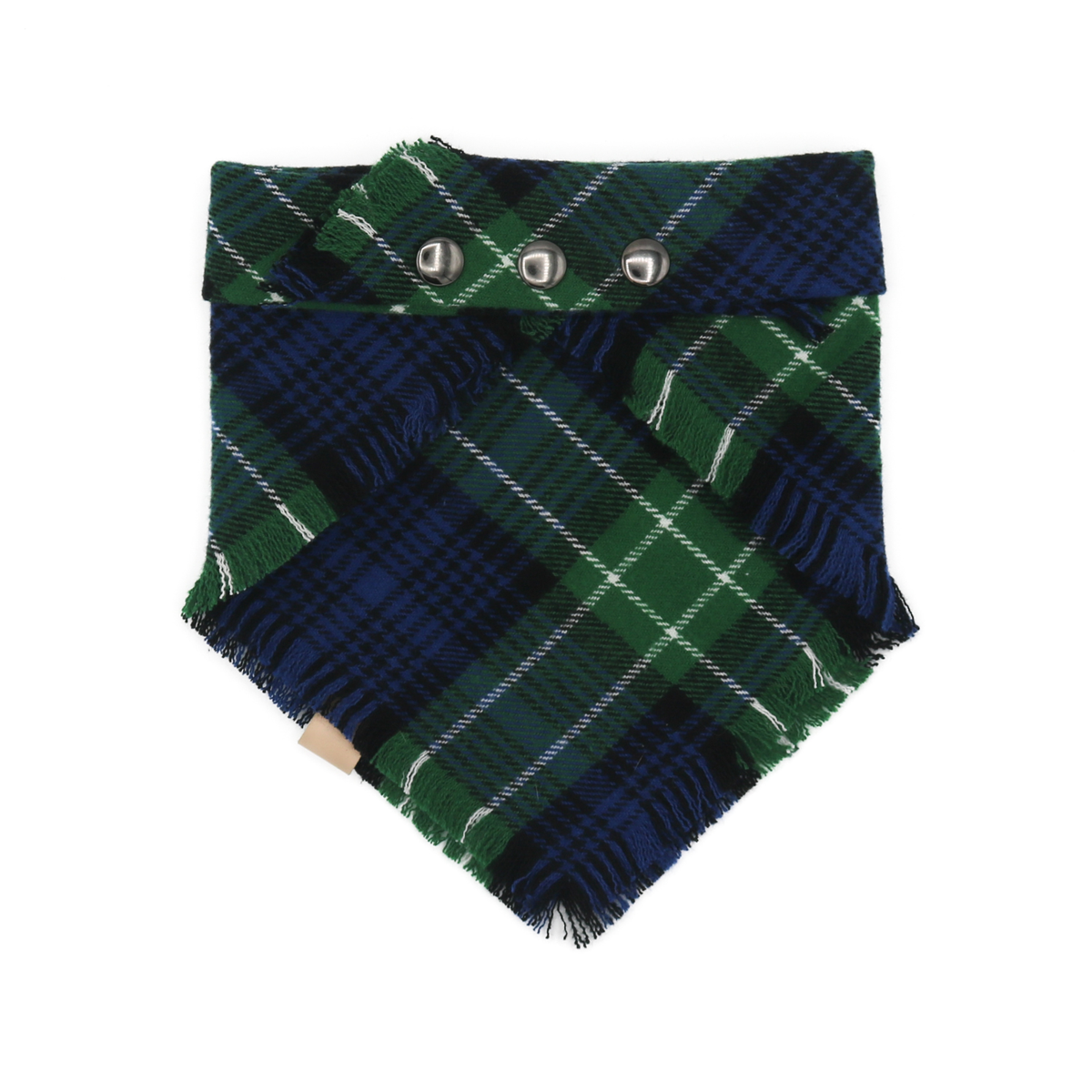 Green and navy blue plaid snap on bandana for pets by The Luminous Pets | Bellingham