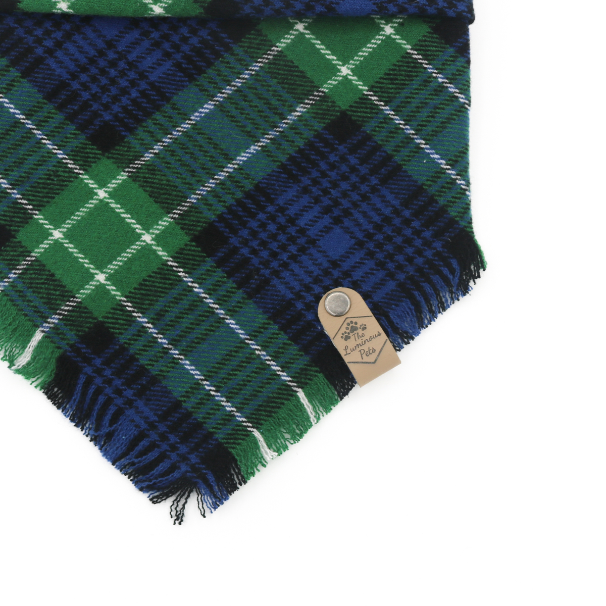 Green and navy blue plaid snap on bandana for pets by The Luminous Pets | Bellingham