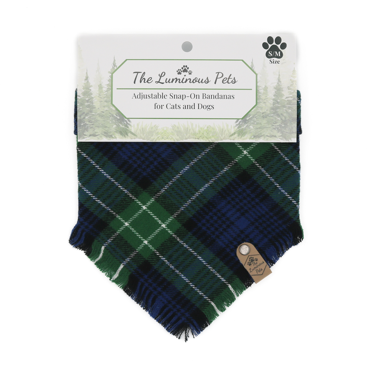 Green and navy blue plaid snap on bandana for pets by The Luminous Pets | Bellingham
