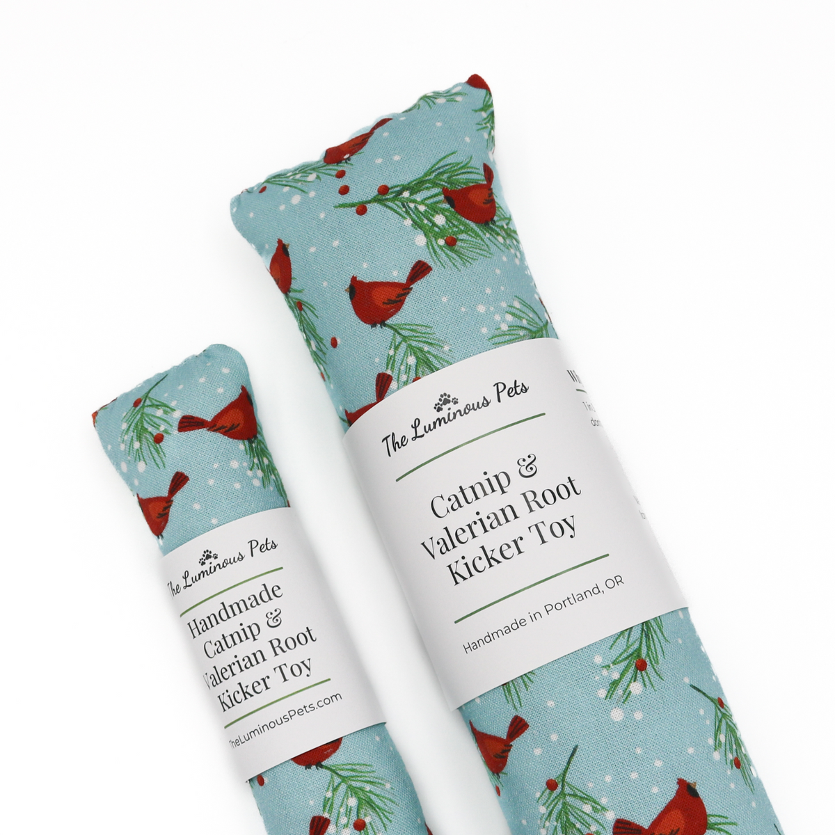 Organic catnip with valerian root cat toy winter red cardinals | Handmade by The Luminous Pets