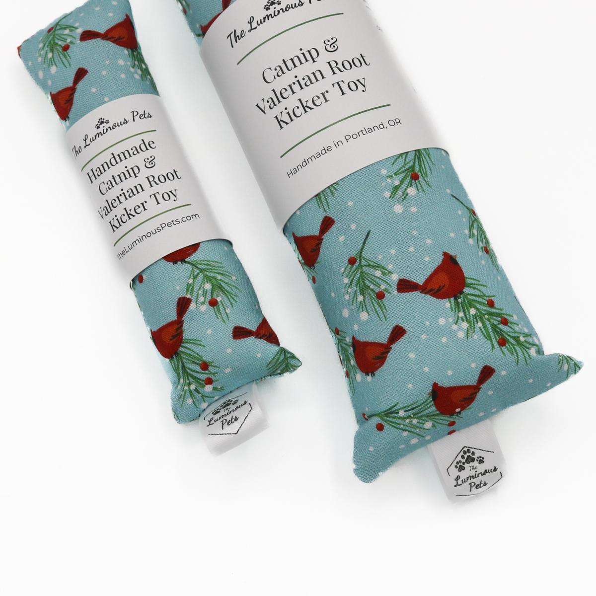 Organic catnip with valerian root cat toy winter red cardinals | Handmade by The Luminous Pets