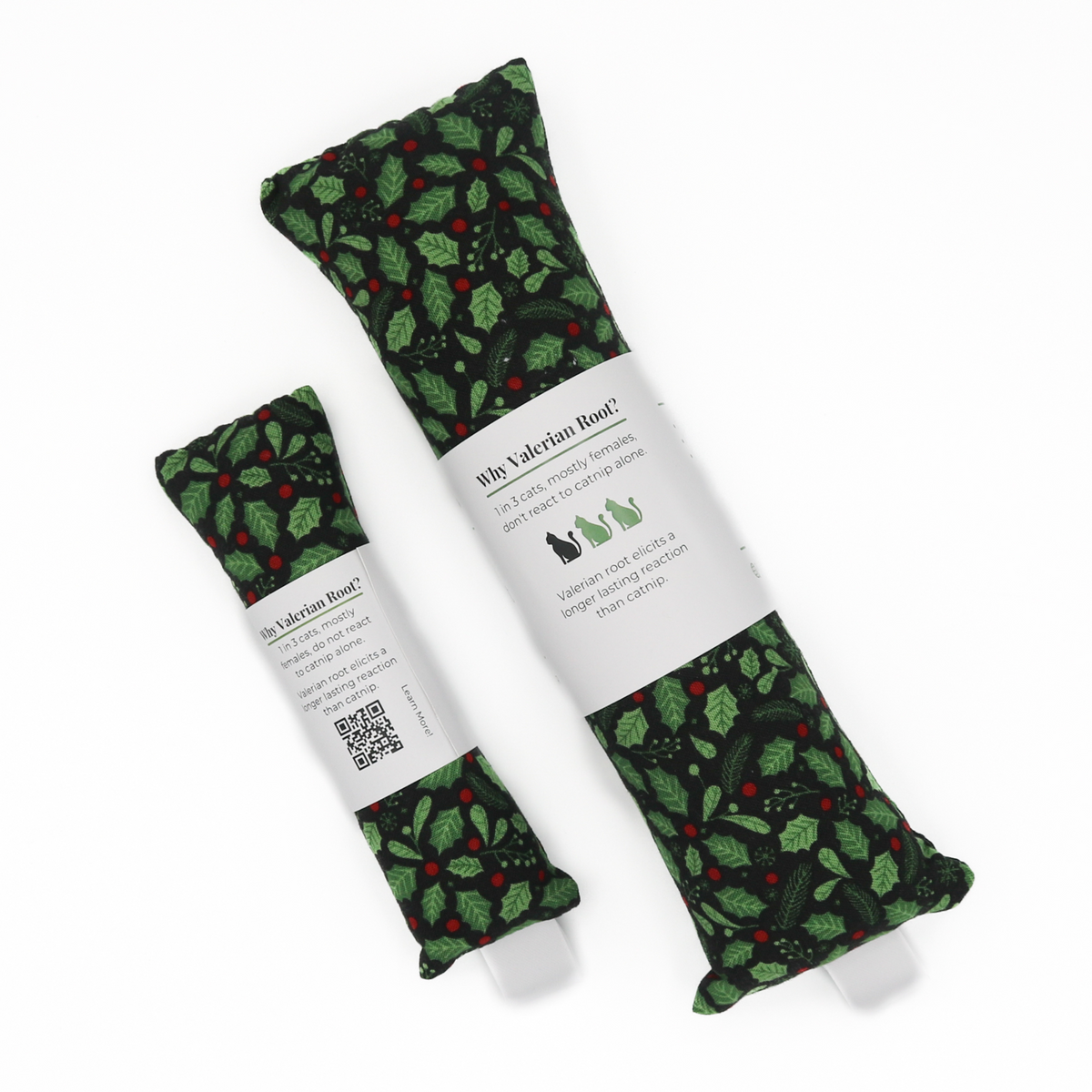 Organic catnip with valerian root cat toy by The Luminous Pets | Holly berries and branches on black