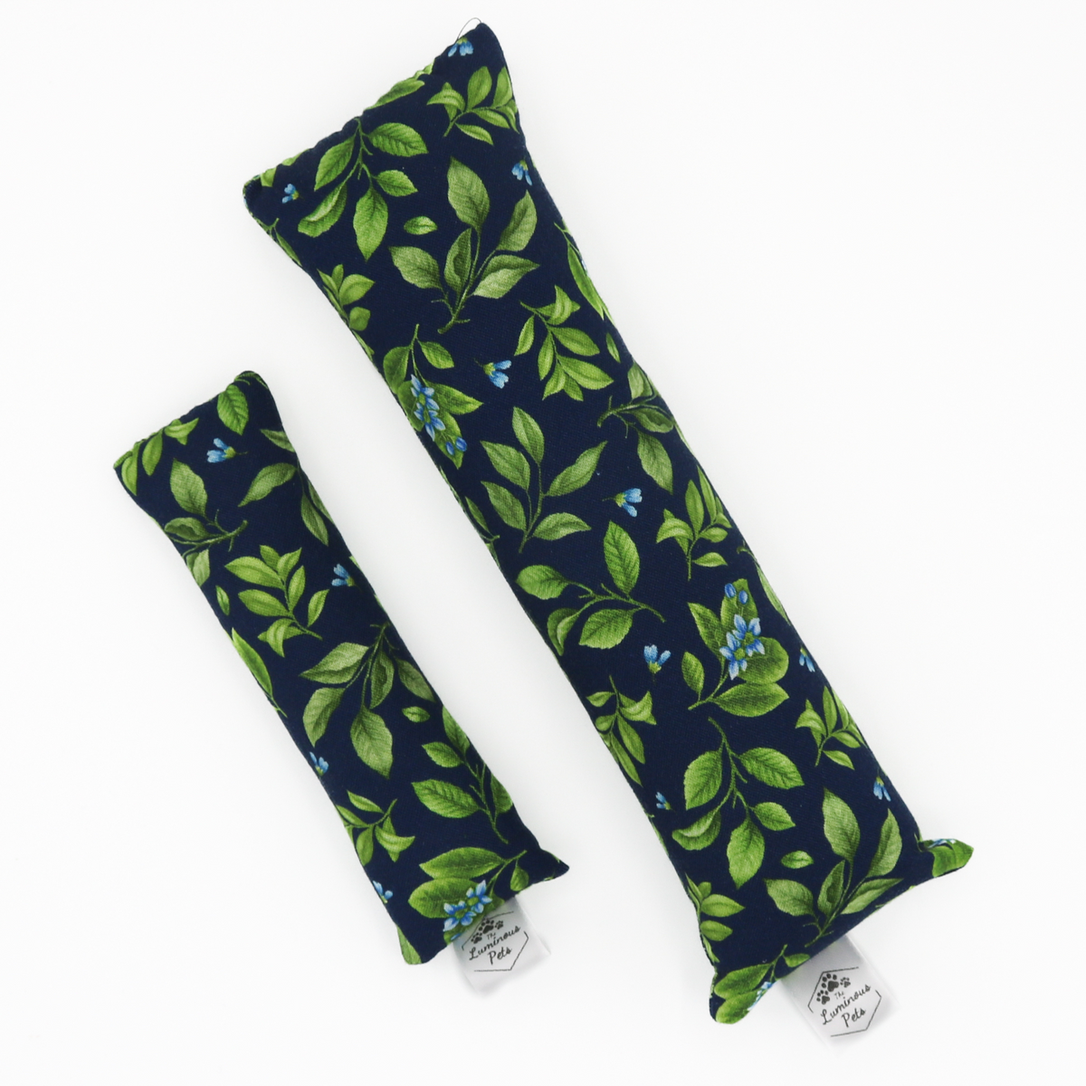 organic catnip with valerian root cat toy by The Luminous Pets Lemon leaves and flowers on navy blue
