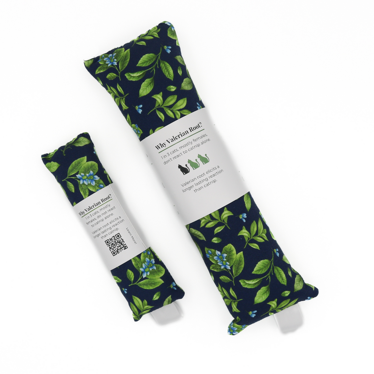 organic catnip with valerian root cat toy by The Luminous Pets Lemon leaves and flowers on navy blue