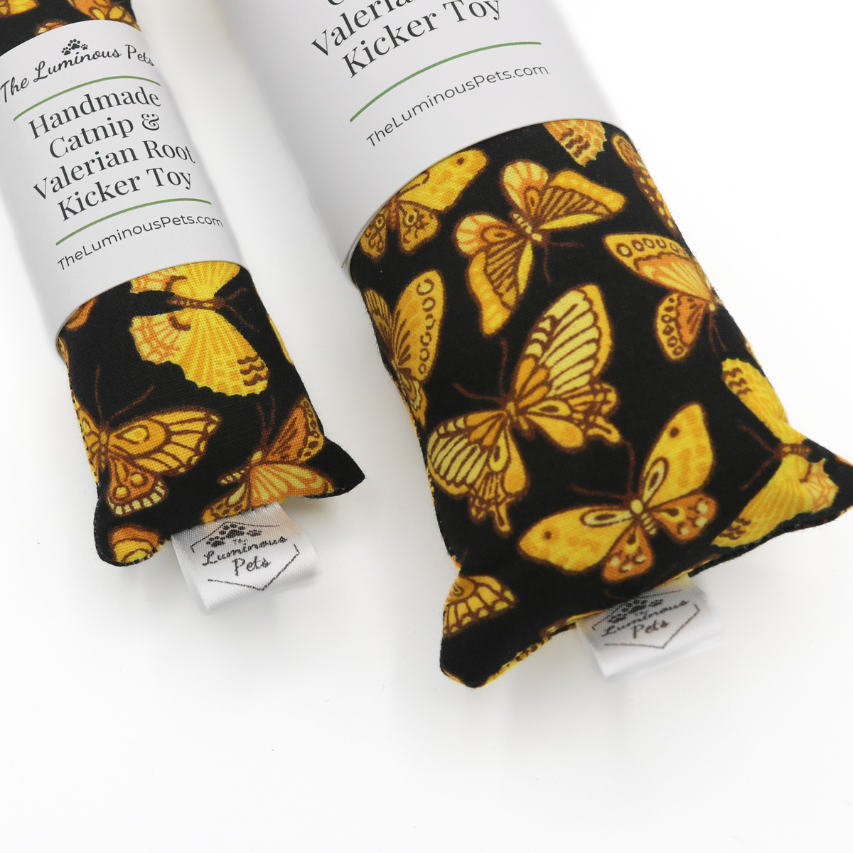 Organic catnip with valerian root cat toy | Handmade by The Luminous Pets | Yellow butterfly moth design