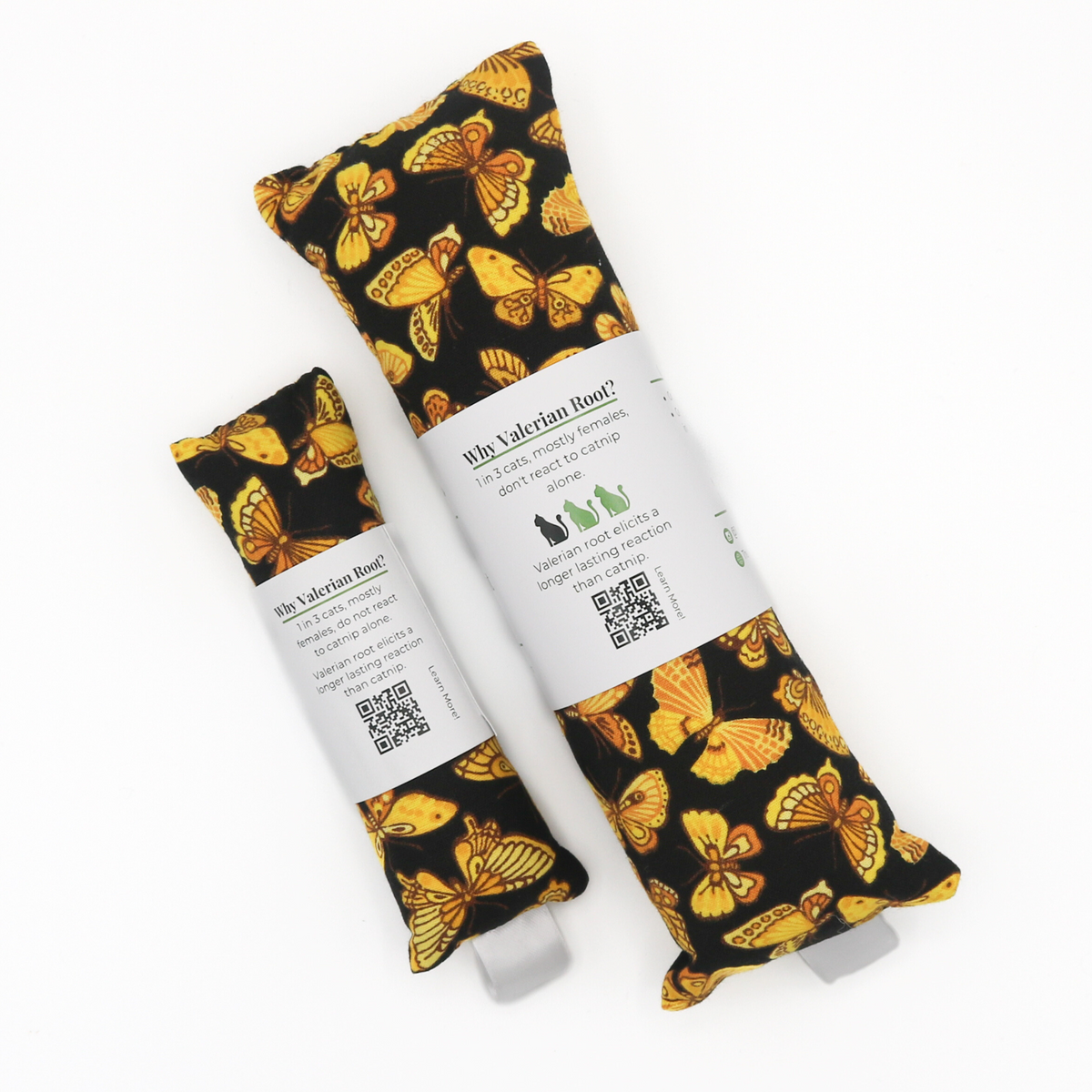 Organic catnip with valerian root cat toy | Handmade by The Luminous Pets | Yellow butterfly moth design