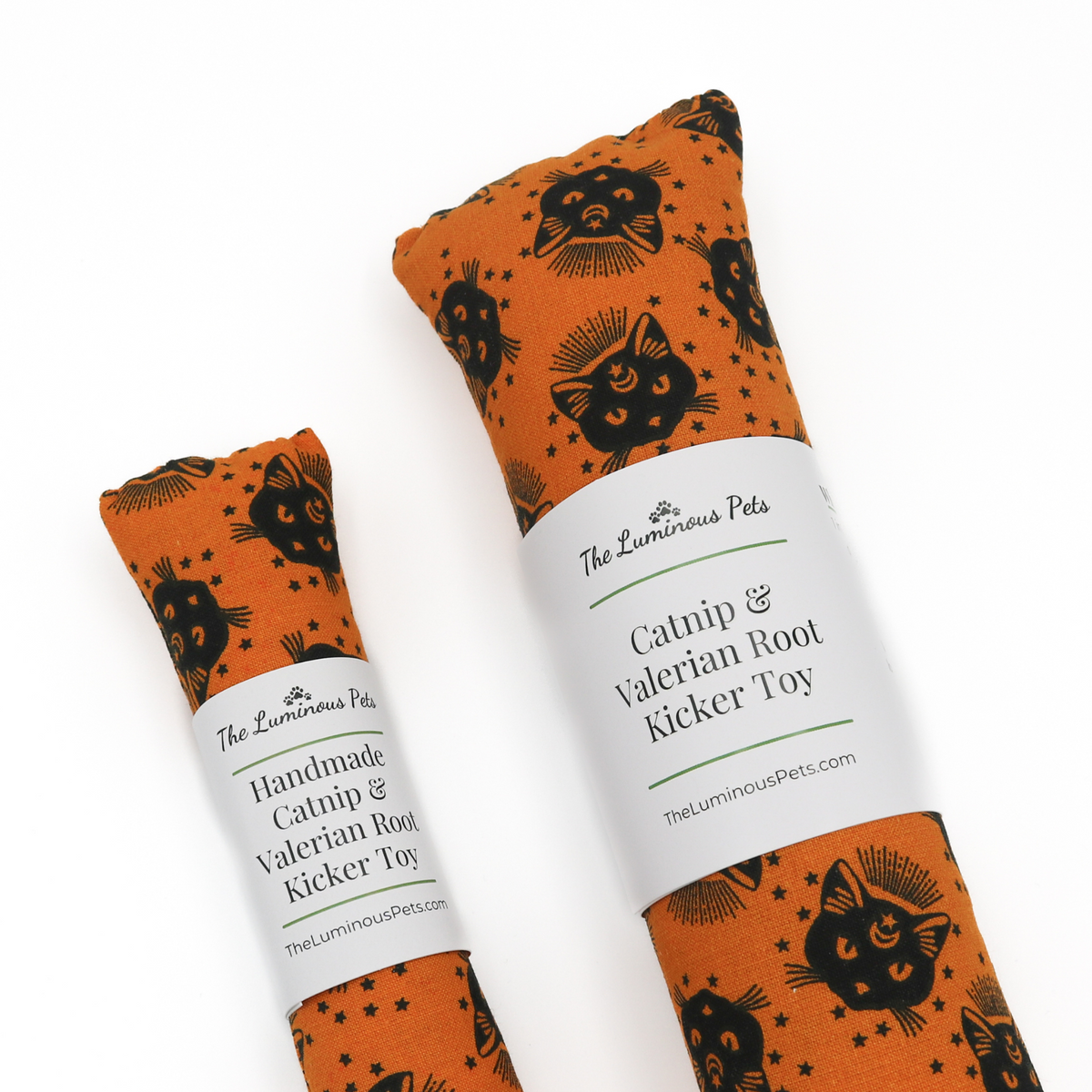 Halloween black cats on orange cat toy with catnip and valerian root by The Luminous Pets