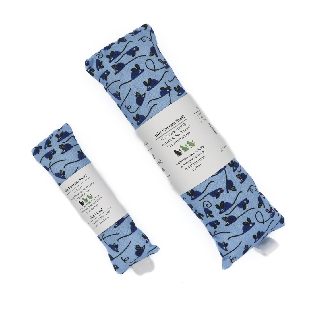 organic catnip with valerian root cat toy with blue mice by Luminous Pets