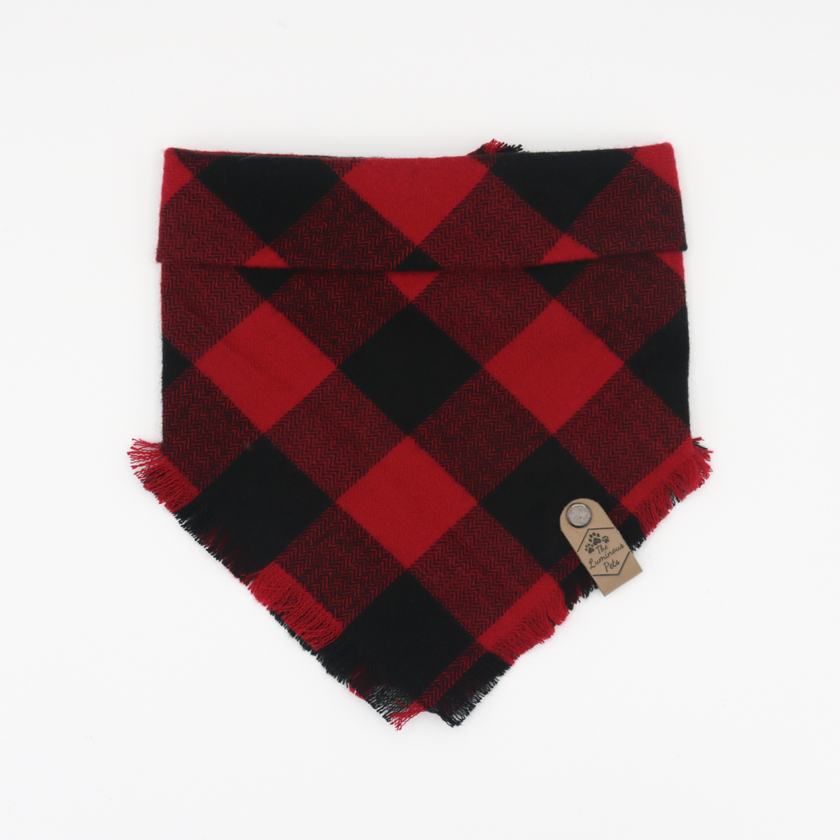 Buffalo plaid, black and red checkered snap on bandana for cats and dogs by The Luminous Pets