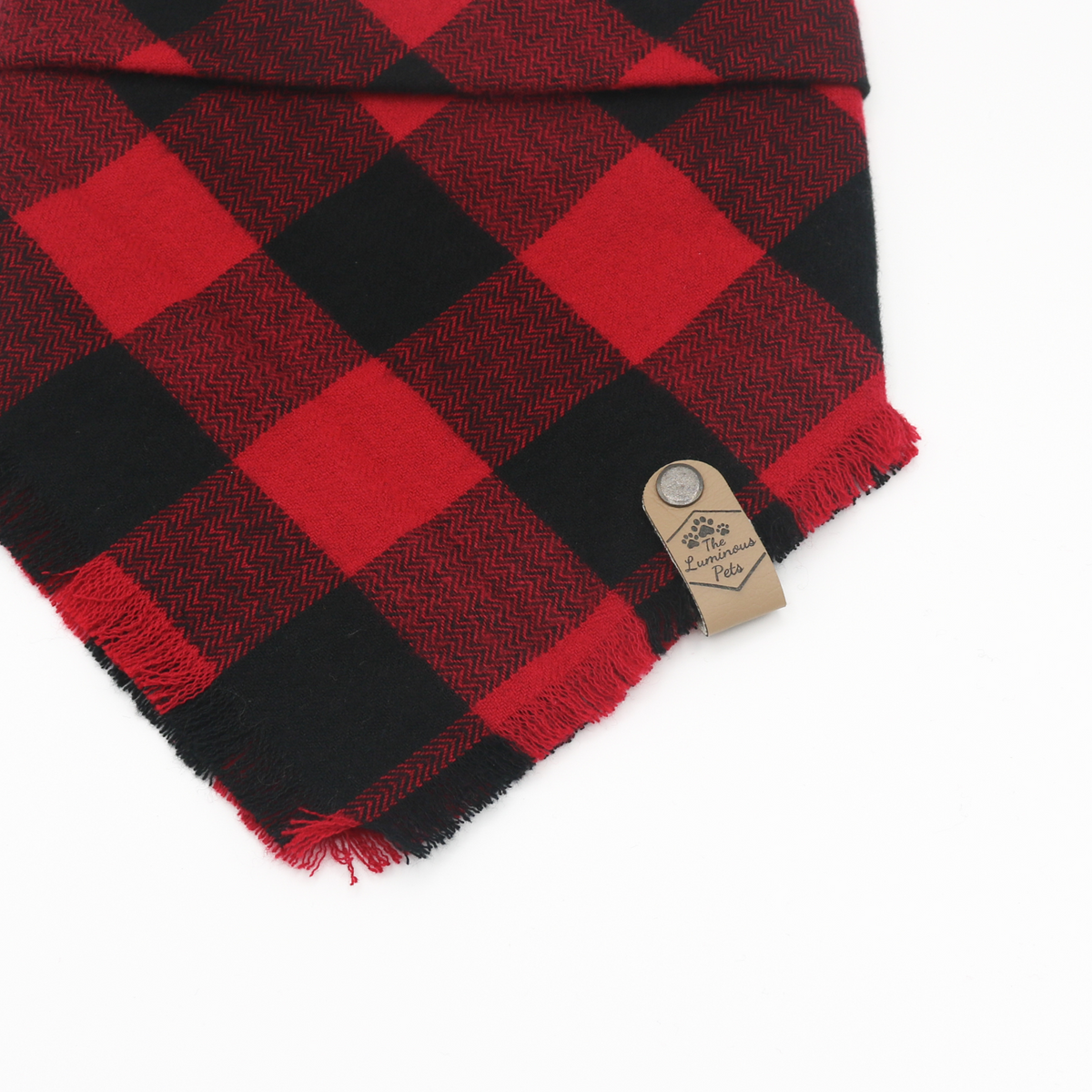 Buffalo plaid, black and red checkered snap on bandana for cats and dogs by The Luminous Pets