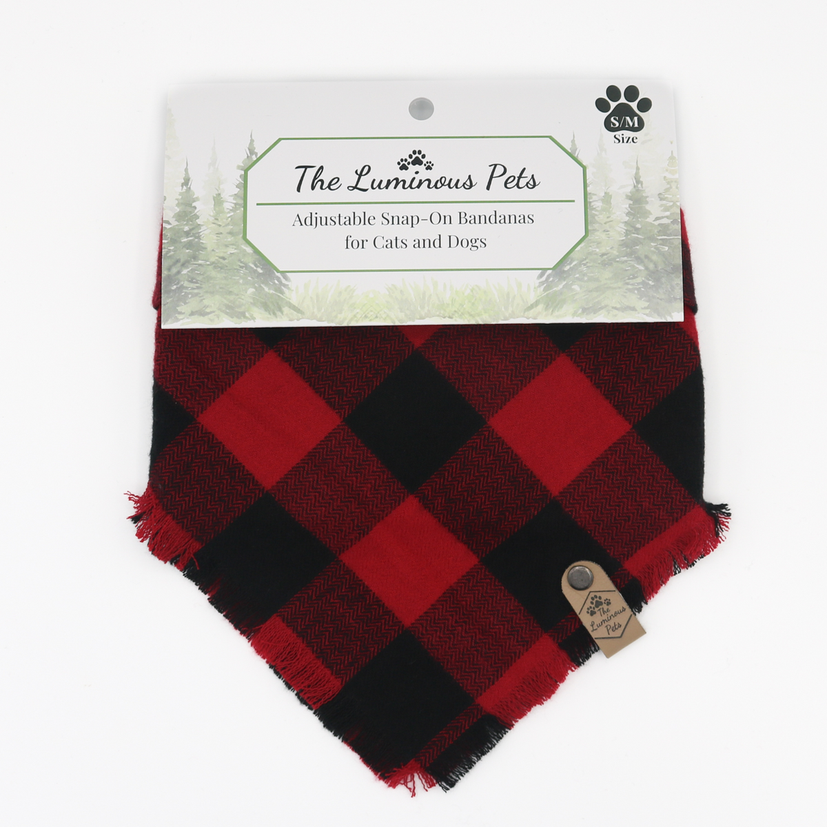 Buffalo plaid, black and red checkered snap on bandana for cats and dogs by The Luminous Pets