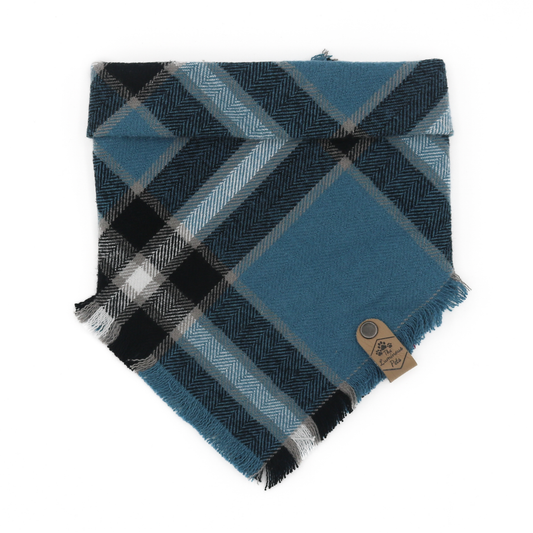 Blue, black and white plaid snap on pet bandana by The Luminous Pets _ Hood Canal Design