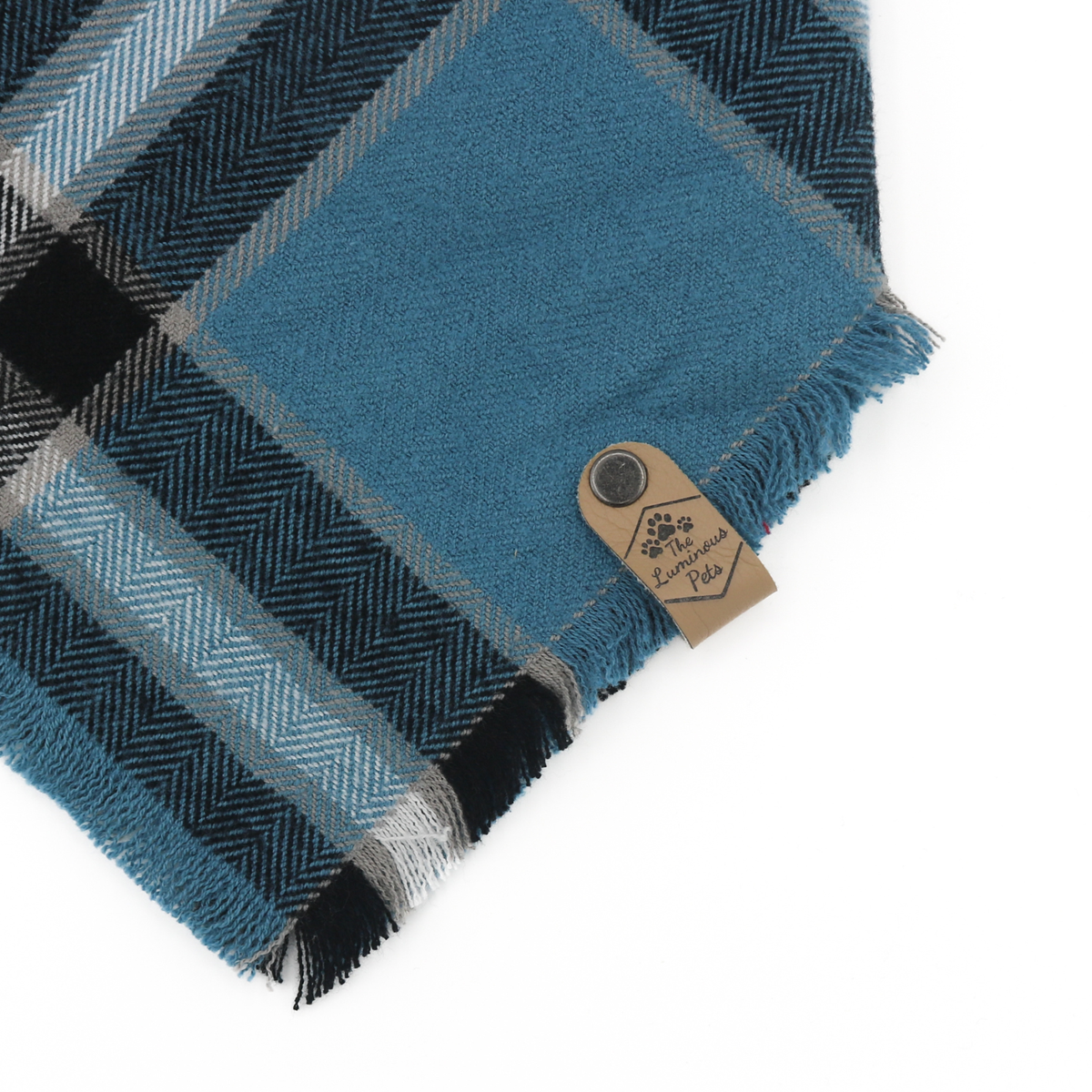 Blue, black and white plaid snap on pet bandana by The Luminous Pets _ Hood Canal Design