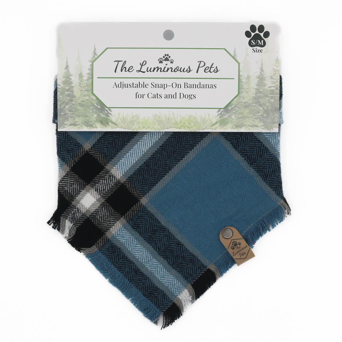 Blue, black and white plaid snap on pet bandana by The Luminous Pets _ Hood Canal Design