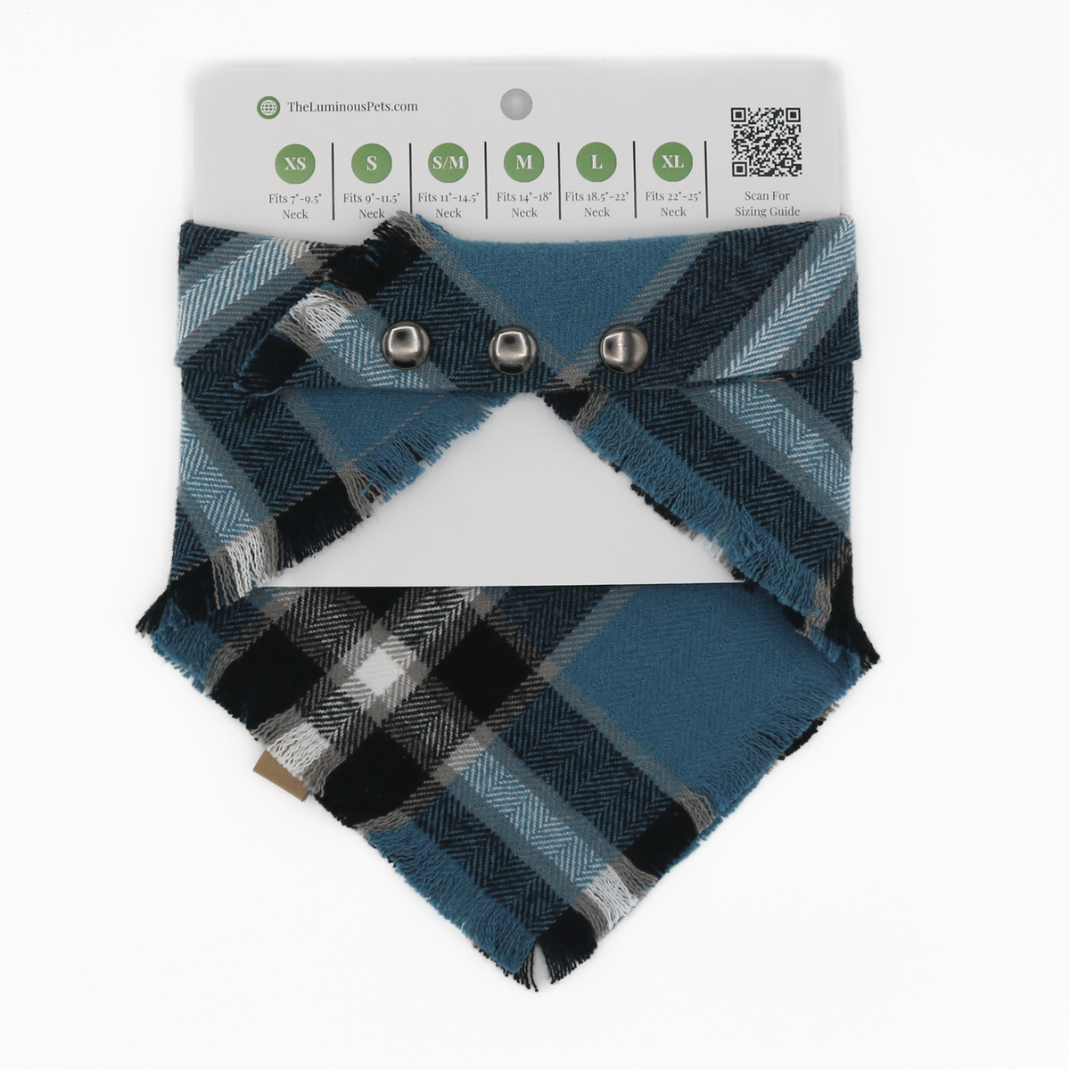Blue, black and white plaid snap on pet bandana by The Luminous Pets _ Hood Canal Design